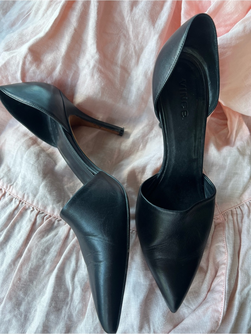 Vince Black Leather Pointed-Toe D'Orsay Heels - Picture 4 of 7